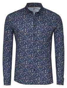 Desoto Abstract Paisley Casual Kent Corduroy Overhemd Dark Navy