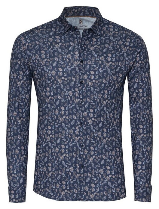 Desoto Abstract Paisley Casual Kent Corduroy Overhemd Dark Navy