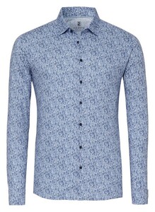 Desoto Allover Abstract Flowers Pattern Shirt Blue