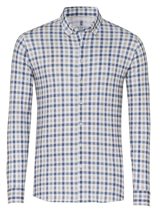Desoto Allover Check Pattern Overhemd Beige-Blauw
