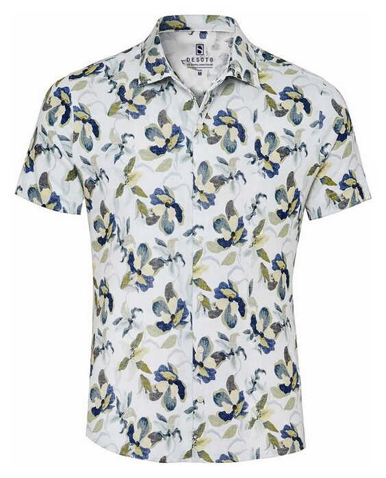 Desoto Allover Flowers Casual Kent Shirt Green-Blue