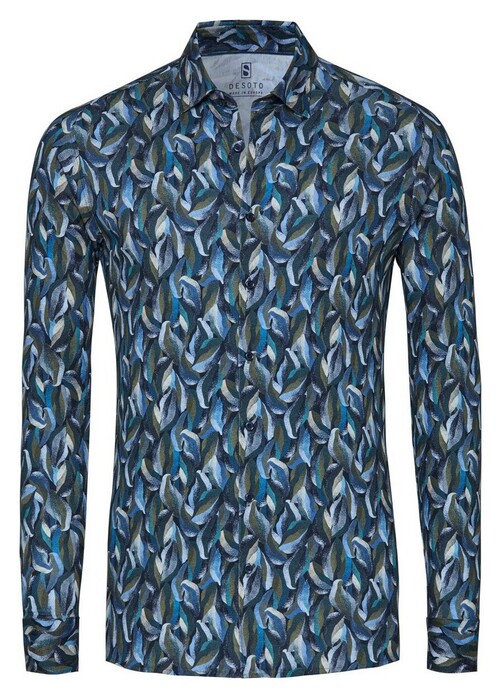 Desoto Allover Leaves Pattern Overhemd Groen-Blauw
