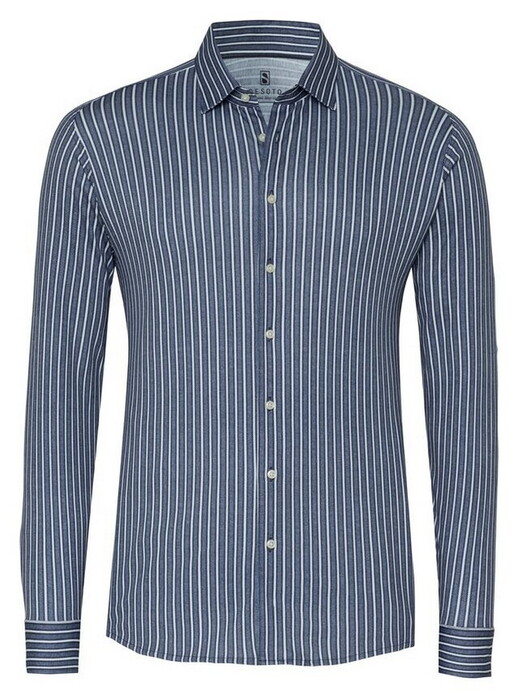 Desoto Allover Stripe Casual Kent Overhemd Navy