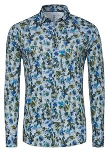 Desoto Allover Vivid Flowers Pattern Overhemd Groen-Blauw