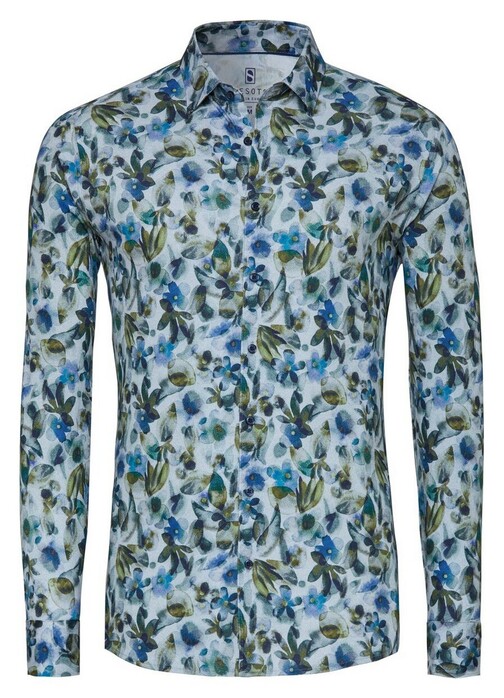 Desoto Allover Vivid Flowers Pattern Overhemd Groen-Blauw