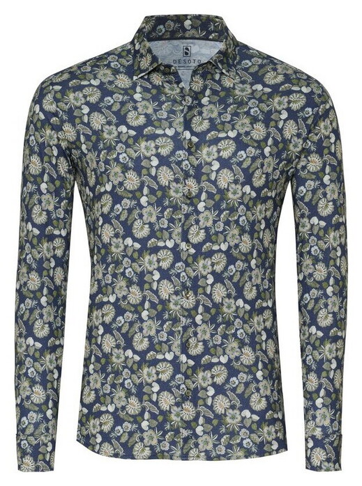 Desoto Autumn Mood Casual Kent Overhemd Navy-Groen