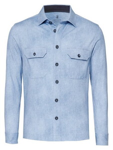 Desoto Casual Bleached Denim Look Double Chest Pocket Overshirt Blauw