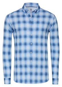 Desoto Casual Button-Down 3D Check Flanel Overhemd Licht Blauw