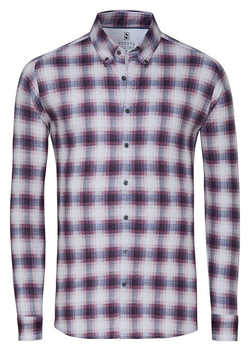 Desoto Casual Button-Down 3D Check Flanel Overhemd Rood-Blauw