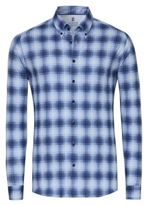 Desoto Casual Button-Down 3D Check Flannel Shirt Blue