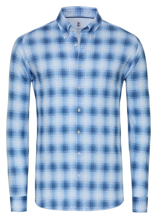Desoto Casual Button-Down 3D Check Flannel Shirt Light Blue