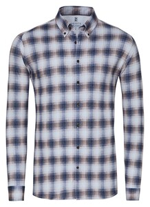 Desoto Casual Button-Down 3D Check Flannel Shirt Sand-Blue