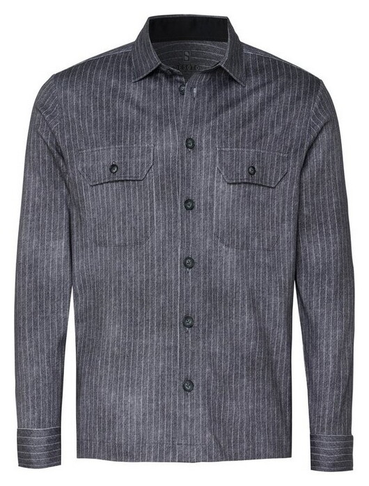 Desoto Casual Denim Stripe Kent Collar Overshirt Grijs