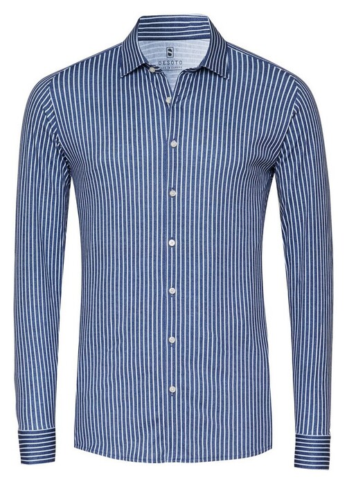 Desoto Casual Kent Collar Twill Pattern Stripe Overhemd Navy