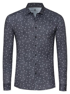 Desoto Casual Kent Denim Look Mini Leaves Overhemd Donker Grijs