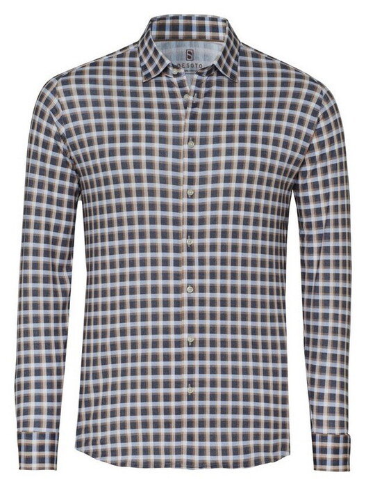 Desoto Casual Kent Multi Check Overhemd Beige-Blauw