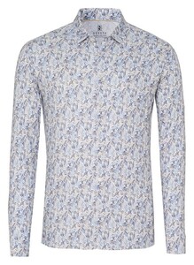 Desoto Casual Kent Pastel Color Leaves Shirt Blue-Beige