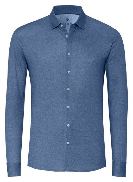 Desoto Casual Kent Solid Color Twill Overhemd Blauw