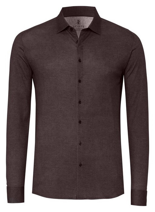 Desoto Casual Kent Solid Color Twill Overhemd Bruin