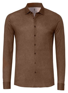 Desoto Casual Kent Solid Color Twill Overhemd Licht Bruin