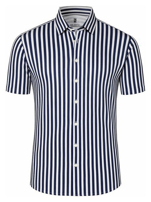 Desoto Casual Kent Vertical Stripes Short Sleeve Overhemd Donker Blauw