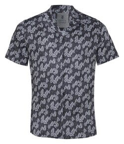 Desoto Denim Look Leaves Pattern Short Sleeve Overhemd Donker Grijs