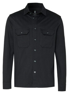 Desoto Double Chest Pocket Allover Stripe Overshirt Zwart