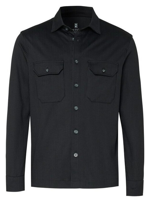 Desoto Double Chest Pocket Allover Stripe Overshirt Zwart