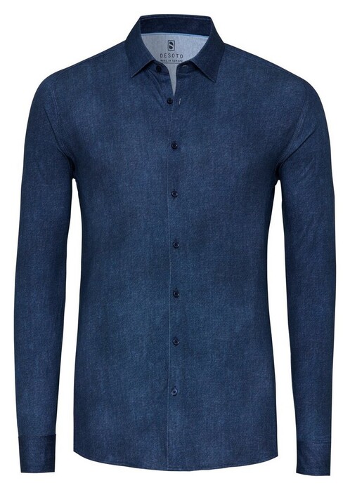 Desoto Faux Uni Denim Look Overhemd Donker Blauw