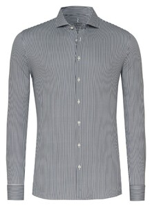 Desoto Fine Stripe Pattern Shark Collar Shirt Black-White