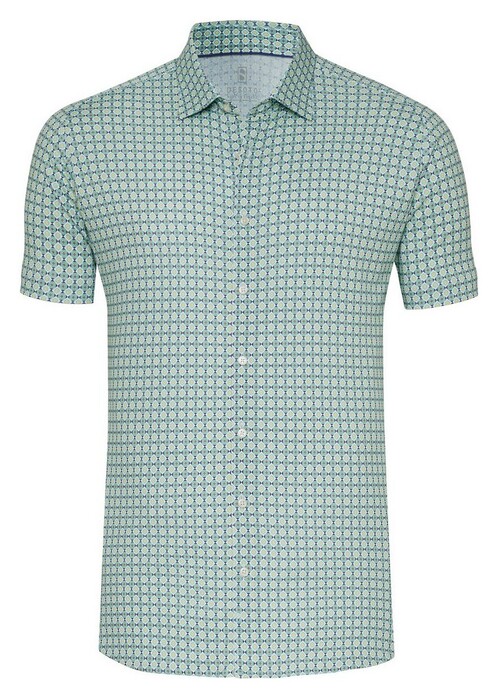 Desoto Geometrical Tiles Pattern Shirt Teal-Yellow