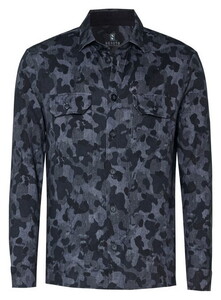 Desoto Kent Collar Camouflage Denim Look Overshirt Donkergrijs-Navy