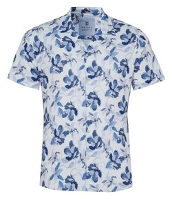 Desoto Lido Casual Flower Pattern Overhemd Blauw-Donker Blauw