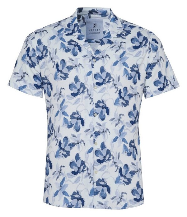 Desoto Lido Casual Flower Pattern Overhemd Blauw-Donker Blauw