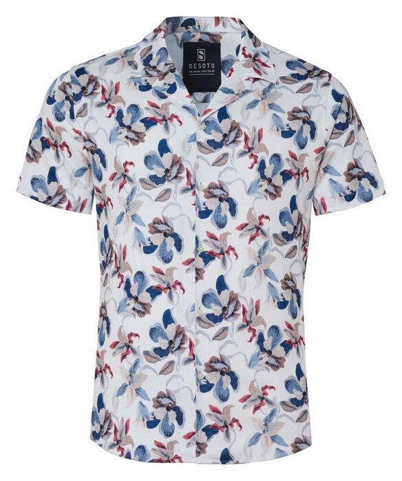 Desoto Lido Casual Flower Pattern Overhemd Rood-Blauw