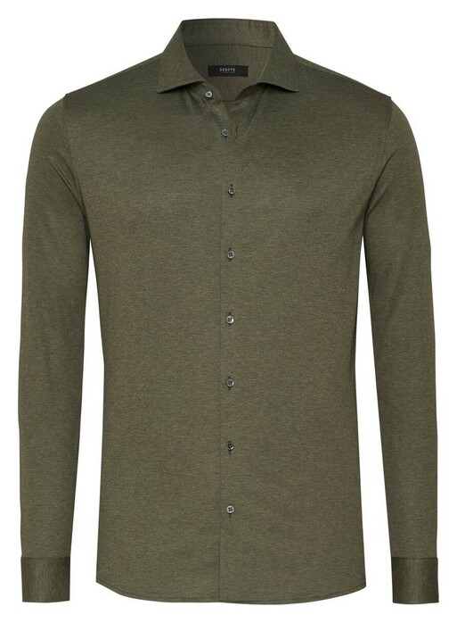 Desoto Luxury Faux Uni Cotton Mélange Overhemd Groen Melange