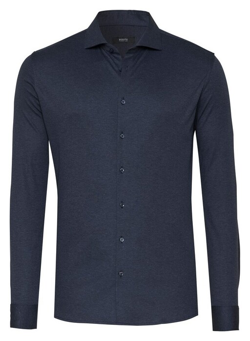 Desoto Luxury Faux Uni Cotton Mélange Overhemd Navy Melange