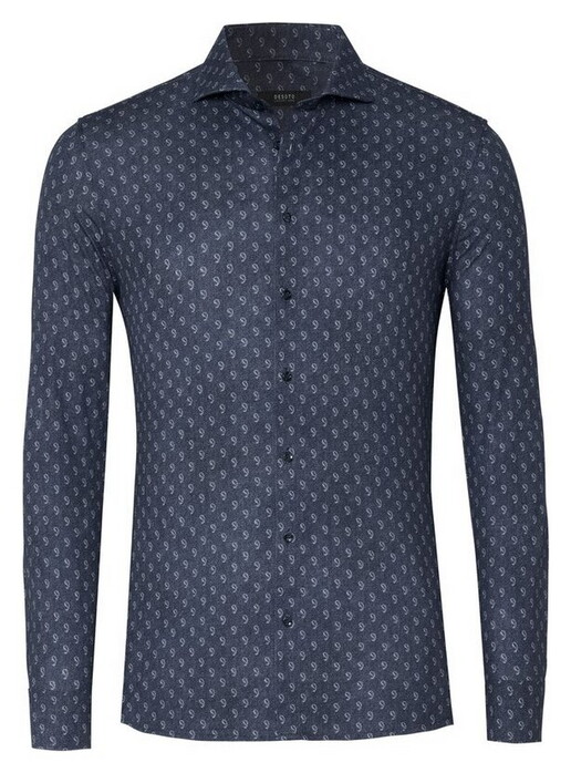Desoto Luxury Luxury Mini Paisley Pattern Denim Detail Overhemd Denim Blue