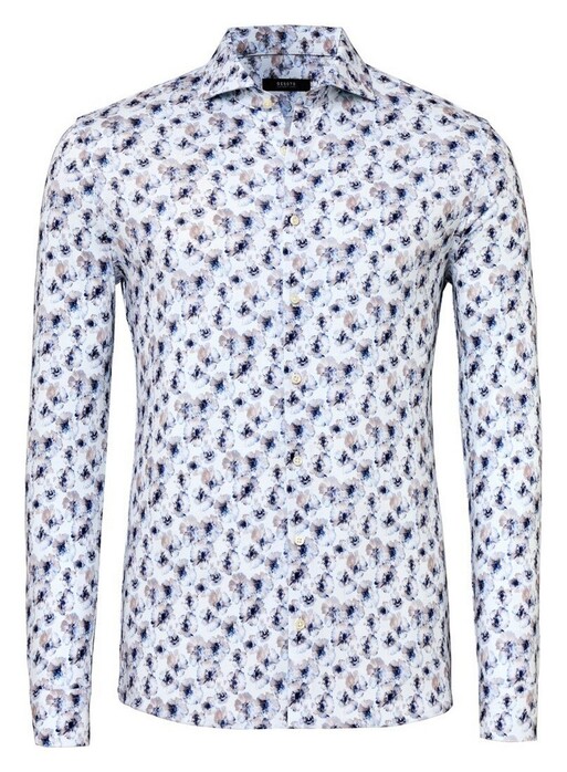 Desoto Luxury Luxury Watercolor Floral Pattern Overhemd Beige-Blauw