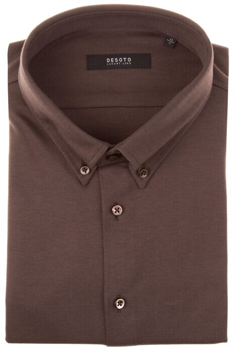 Desoto Luxury Short Sleeve Piqué Button Down Overhemd Donker Bruin