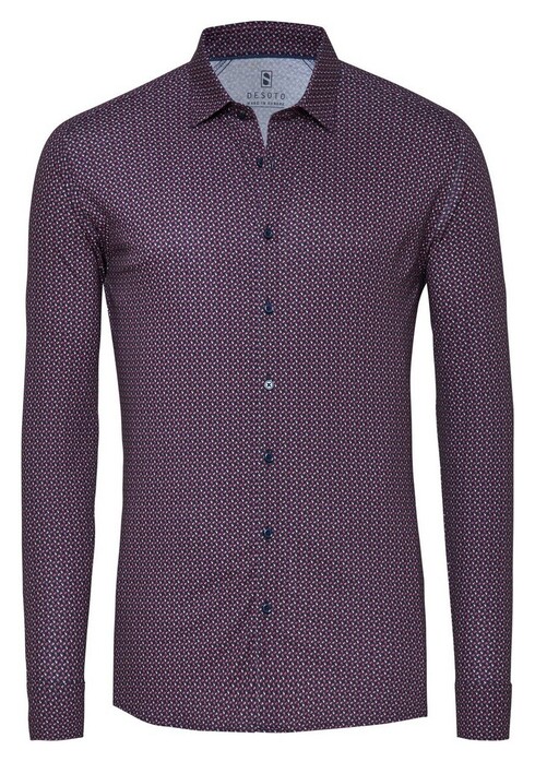 Desoto Mini Abstract Pattern Overhemd Burgundy-Navy