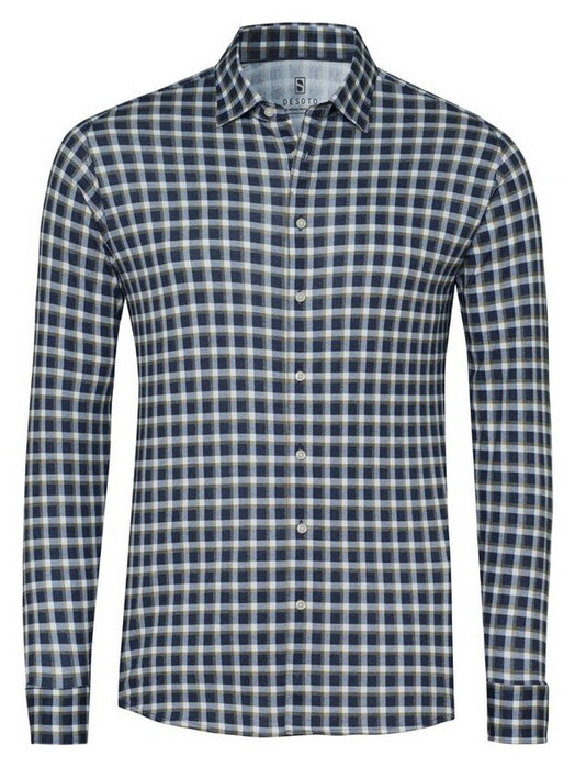 Desoto Multi Check Casual Kent Overhemd Blauw-Groen
