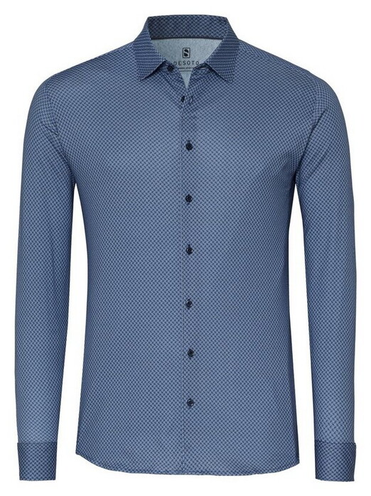 Desoto Multi Half Roundings Casual Kent Overhemd Blauw