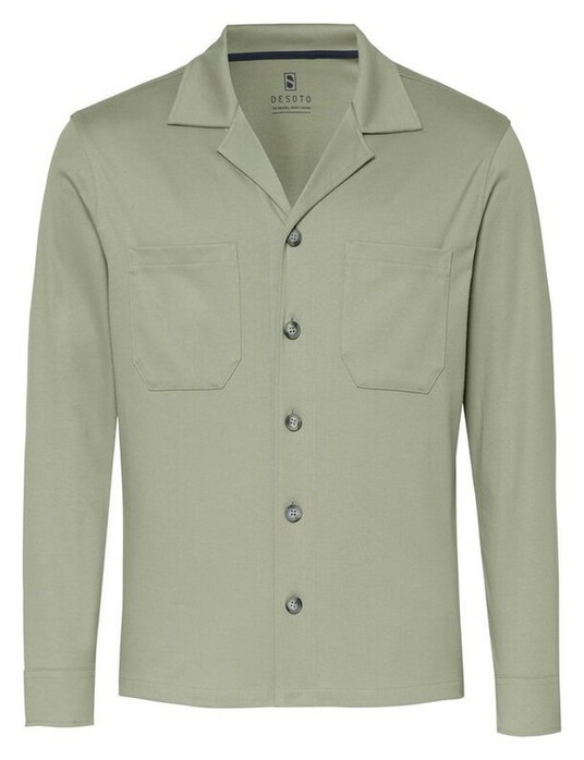 Desoto Solid Color Revers Resort Collar Overshirt Groen