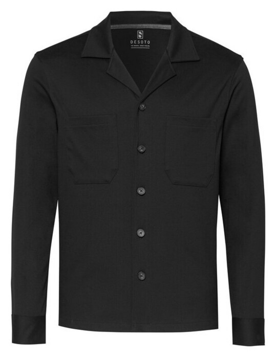 Desoto Solid Color Revers Resort Collar Overshirt Zwart