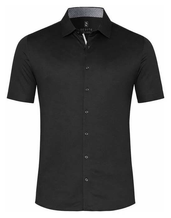 Desoto Solid Color Short Sleeve Casual Kent Overhemd Zwart