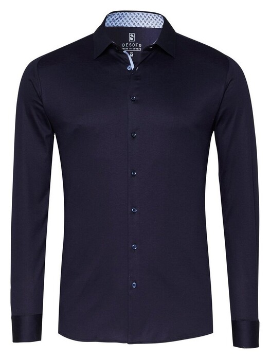 Desoto Solid Color Subtle Contrast Overhemd Navy