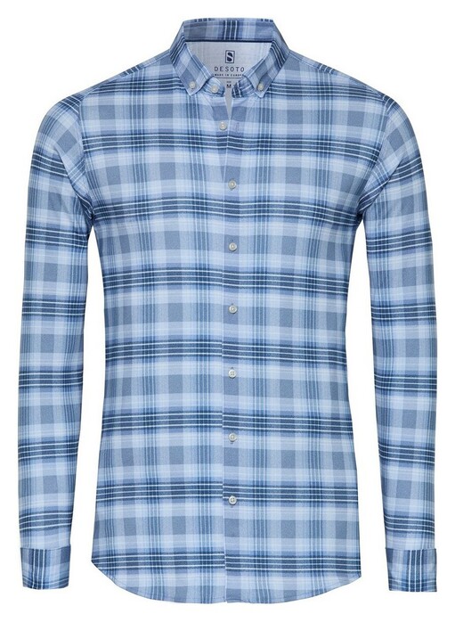 Desoto Triple Line Check Button-Down Overhemd Licht Blauw