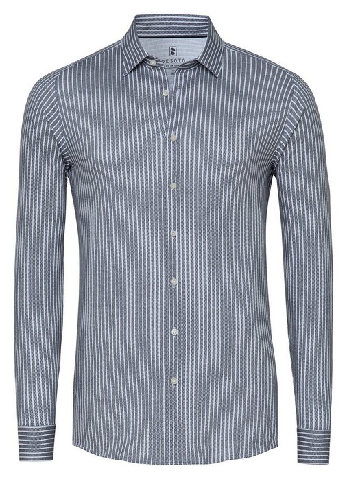 Desoto Twill Stripe Pattern Casual Kent Overhemd Zwart