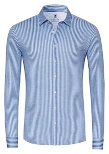 Desoto Twill Stripe Pattern Casual Kent Shirt Blue